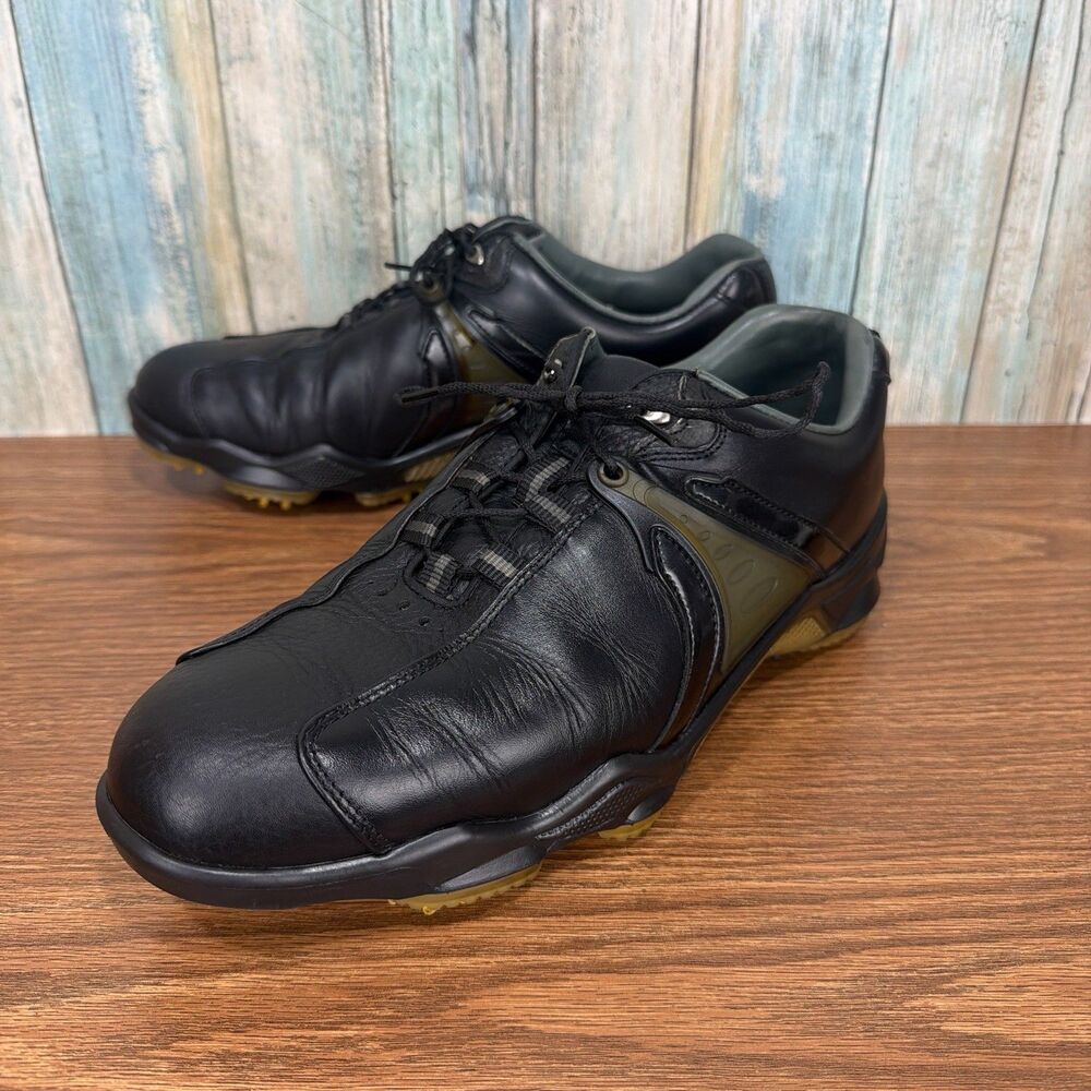 FootJoy Mens Size 9.5 M Black Leather Golf Shoes Cleats 53523